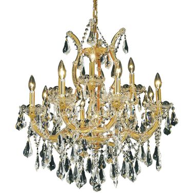 2801D27G/RC Maria Theresa 27" Gold 13 Light Chandelier With Clear Royal Cut Crystal Trim