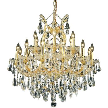 2801D30G/RC Maria Theresa 30" Gold 19 Light Chandelier With Clear Royal Cut Crystal Trim