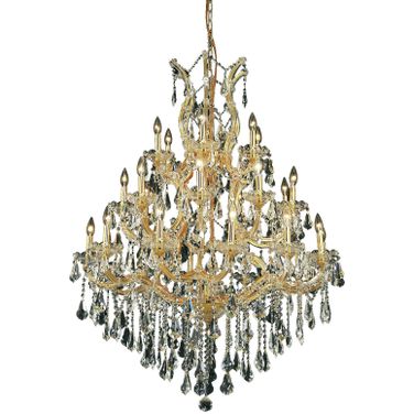 2801D38G/RC Maria Theresa 38" Gold 28 Light Chandelier With Clear Royal Cut Crystal Trim