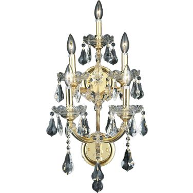 2801w5gRc Maria Theresa 12" Gold 5 Light Wall Sconce With Clear Royal Cut Crystal Trim