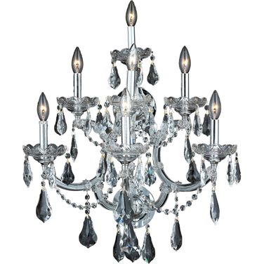 2801w7cRc Maria Theresa 22" Chrome 7 Light Wall Sconce With Clear Royal Cut Crystal Trim