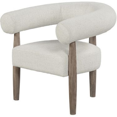 29 Inch Fabric and Wood Arm Chair In Off White and Ash Gray