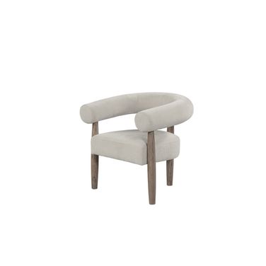 29 Inch Fabric and Wood Curved Arm Chair In Light Brown and Cream