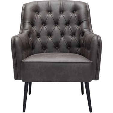 29 Inch Faux Leather and Upholstered Tufted Chesterfield Chair In Black