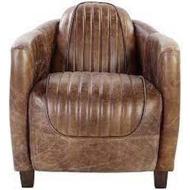 29 Inch Faux Leather Distressed Barrel Chair In Brown