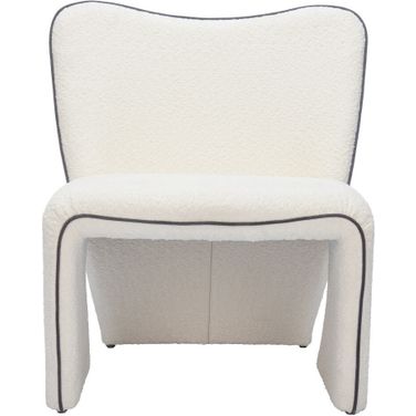 29 Inch Faux Shearling and Upholstered Side Chair In Ivory