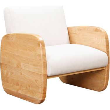 29 Inch Linen Arm Chair In White and Natural
