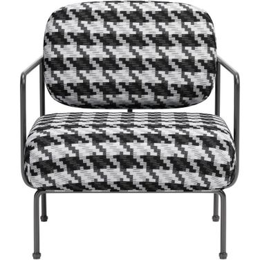 29 Inch Upholstered Houndstooth Arm Chair In Black and White