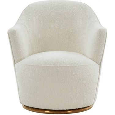 29 Inch Upholstered Swivel Barrel Chair In White and Gold