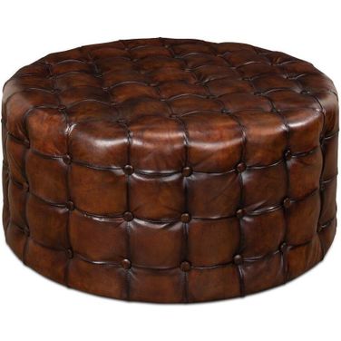 29549 Brown Leather Tufted Ottoman