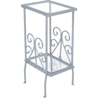 30 Inch Accent Table In Silver Metal With Tempered Glass