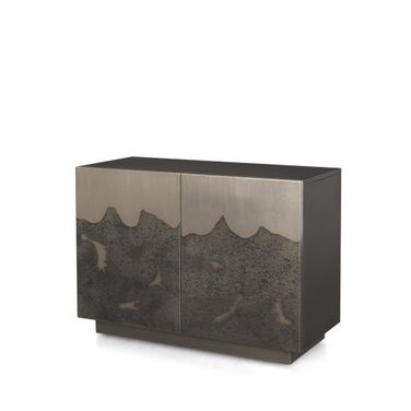 30 Inch Distressed Metal Textured Door Accent Cabinet with Two Doors In Gray