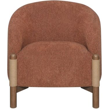 30 Inch Fabric and Wood Arm Chair In Brown and Rust