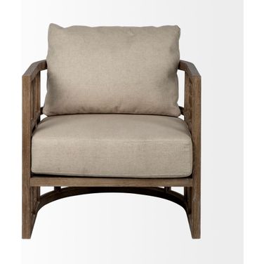 30 Inch Fabric Arm Chair In Brown and Cream