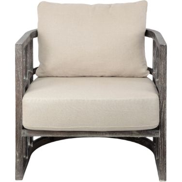 30 Inch Fabric Distressed Arm Chair In Brown and Cream