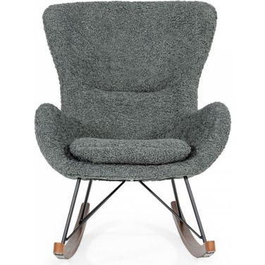 30 Inch Faux Fur Metal and Solid Wood Rocking Chair In Brown and Gray