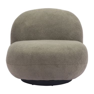 30 Inch Faux Shearling and Upholstered Slipper Chair In Black and Khaki