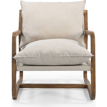 30 Inch Linen Arm Chair In Beige and Natural