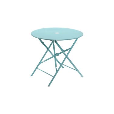 30 Inch Rounded Aluminum Folding Outdoor Bistro Table with Umbrella Hole In Aqua