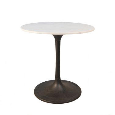 30 Inch Rounded Marble and Iron Pedestal Base Dining Table In White and Black