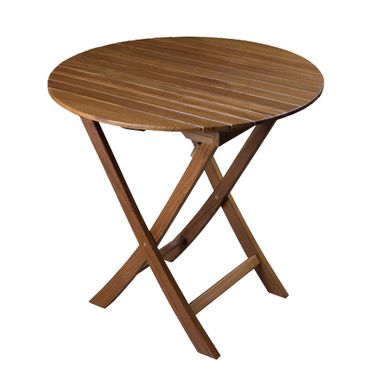 30 Inch Rounded Solid Wood Folding Outdoor Side Table In Brown