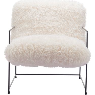 30 Inch Sherpa and Upholstered Arm Chair In White and Black