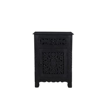 30 Inch Solid Wood Distressed One Drawer Nightstand In Black