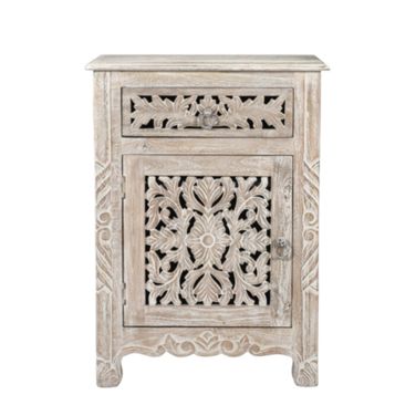 30 Inch Solid Wood Distressed One Drawer Nightstand In White