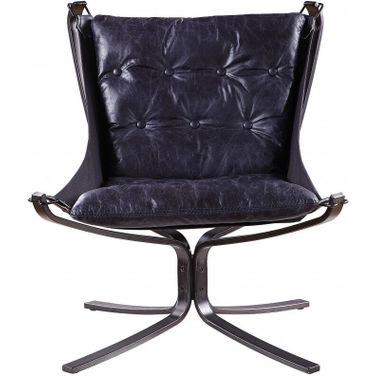 30 Inch Top Grain Leather Tufted Lounge Chair In Blue and Steel Blue