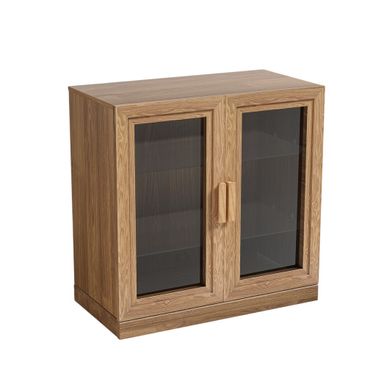 31 Inch and Clear Glass Door Accent Cabinet with Three Shelves In Natural