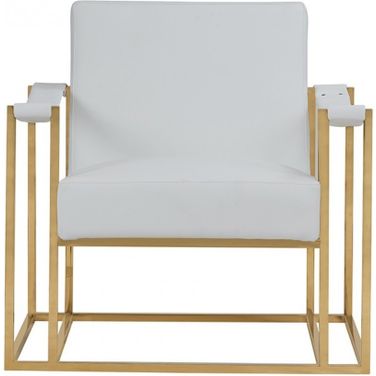 31 Inch Faux Leather Lounge Chair In White and Gold
