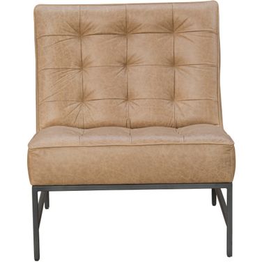 31 Inch Genuine Leather Tufted Slipper Chair In Cream and Black