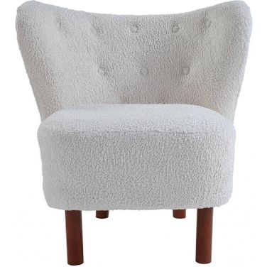 31 Inch Sherpa Polka Dots Wingback Chair In White and Brown