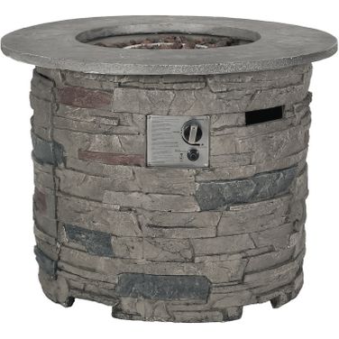 32 Inch 40,000 BTU Stone Circular Fire Pit with Top In Stone Grey