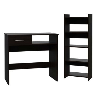 32 Inch Computer Desk Desk and Bookshelf Set In Black