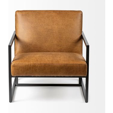 32 Inch Faux Leather Distressed Arm Chair In Black and Brown