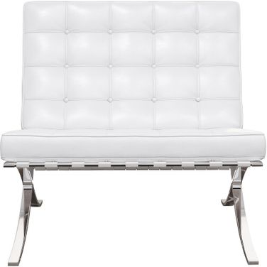 32 Inch Italian Leather Tufted Lounge Chair In White and Silver