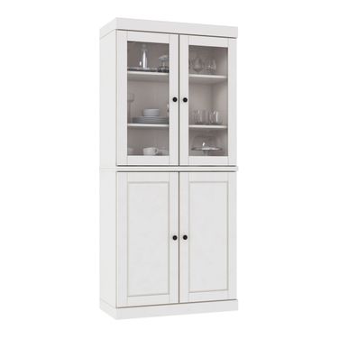 32 Inch Pantry Cabinet with Raised Panel and Clear Glass Doors In White