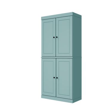 32 Inch Pantry Cabinet with Raised Panel Doors and 2-Drawers In Aqua