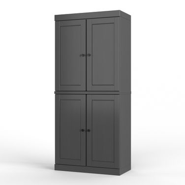 32 Inch Pantry Cabinet with Raised Panel Doors and 2-Drawers In Gray
