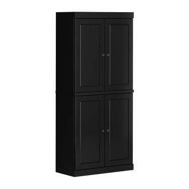 32 Inch Pantry Cabinet with Raised Panel Doors and Adjustable Shelves In Black
