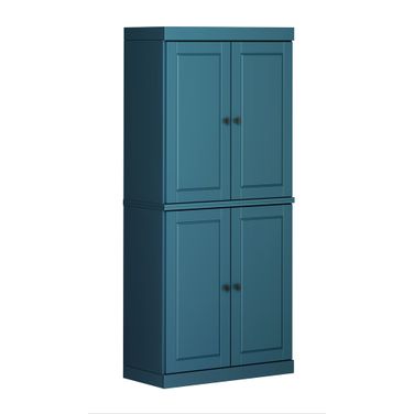 32 Inch Pantry Cabinet with Raised Panel Doors and Adjustable Shelves In Teal Blue