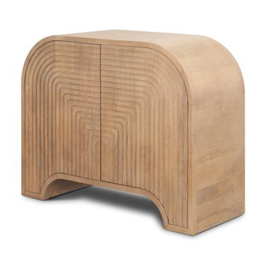 32 Inch Solid Wood Textured Door Accent Cabinet with Two Doors In Natural