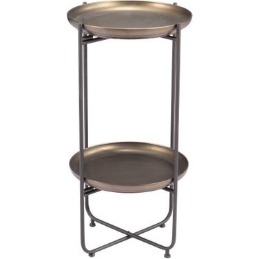 32 Inch Steel Round Pedestal End Table In Bronze and Grey