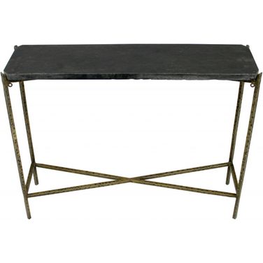 32 Inch Stone Frame Console Table In Black and Gold