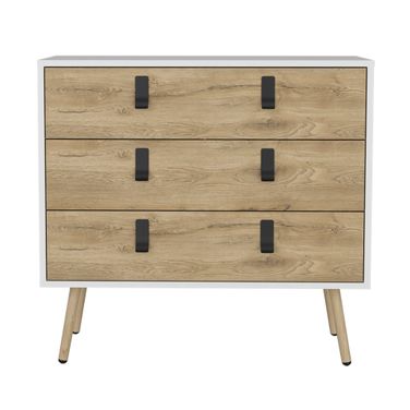 32 Inch Three Drawer Dresser In White and Natural