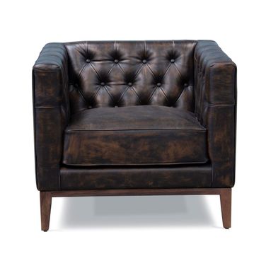 33 Inch Antiqued Top Grain Leather Tufted Club Chair In Black and Brown