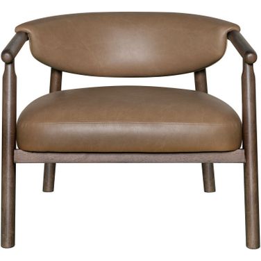 33 Inch Faux Leather and Wood Arm Chair In Brown and Dark Brown