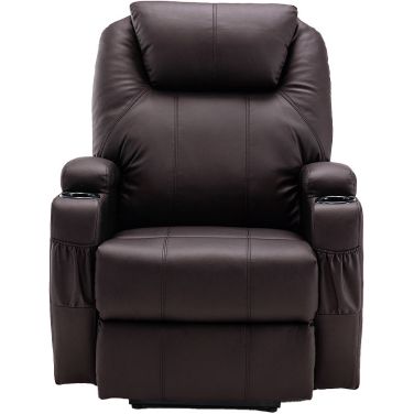 33 Inch Faux Leather Power Heated Massage Lift Assist Recliner In Brown