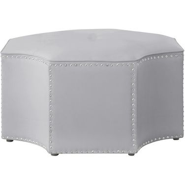 33 Inch Faux Leather Tufted Octagonal Cocktail Ottoman In Silver